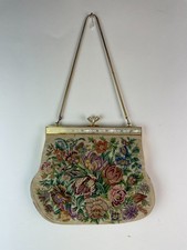 Vintage 50s Pettipoint Purse Floral Tapestry Evening Bag 6.5" X 8.5