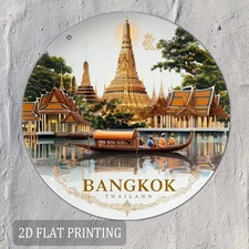 Vintage Bangkok Thailand Temple Long Tail Boat Aluminum Art