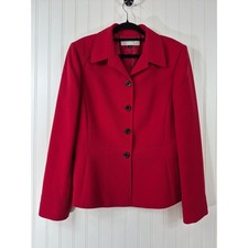 Tahari Ruby Red Pick Stitch Button Front Blazer Size 10 Professional Colorful
