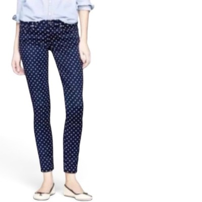 J.CREW Toothpick Skinny Ankle Jeans 32 Blue Dark Wash Polka Dot Stretch