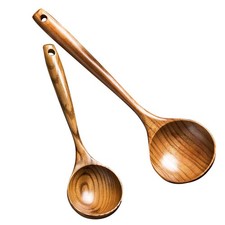 2 Pcs Wooden Spoon Ladle for Cooking Spoons Best Non Kitchen Tools -14 inch L...