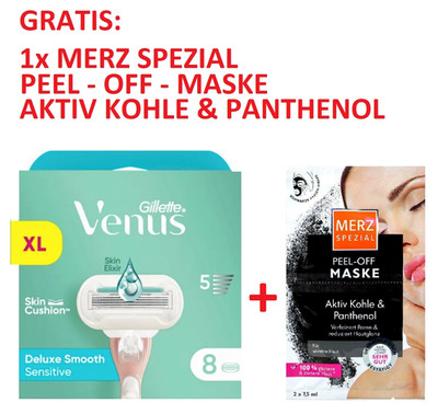 8 Gillette Venus Deluxe Smooth Sensitive Rasierklingen 2 x 4 + Gesichtsmaske