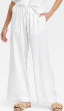 NEW A New Day Mid-Rise Wide Leg Linen Pull-On Pants White Size XS