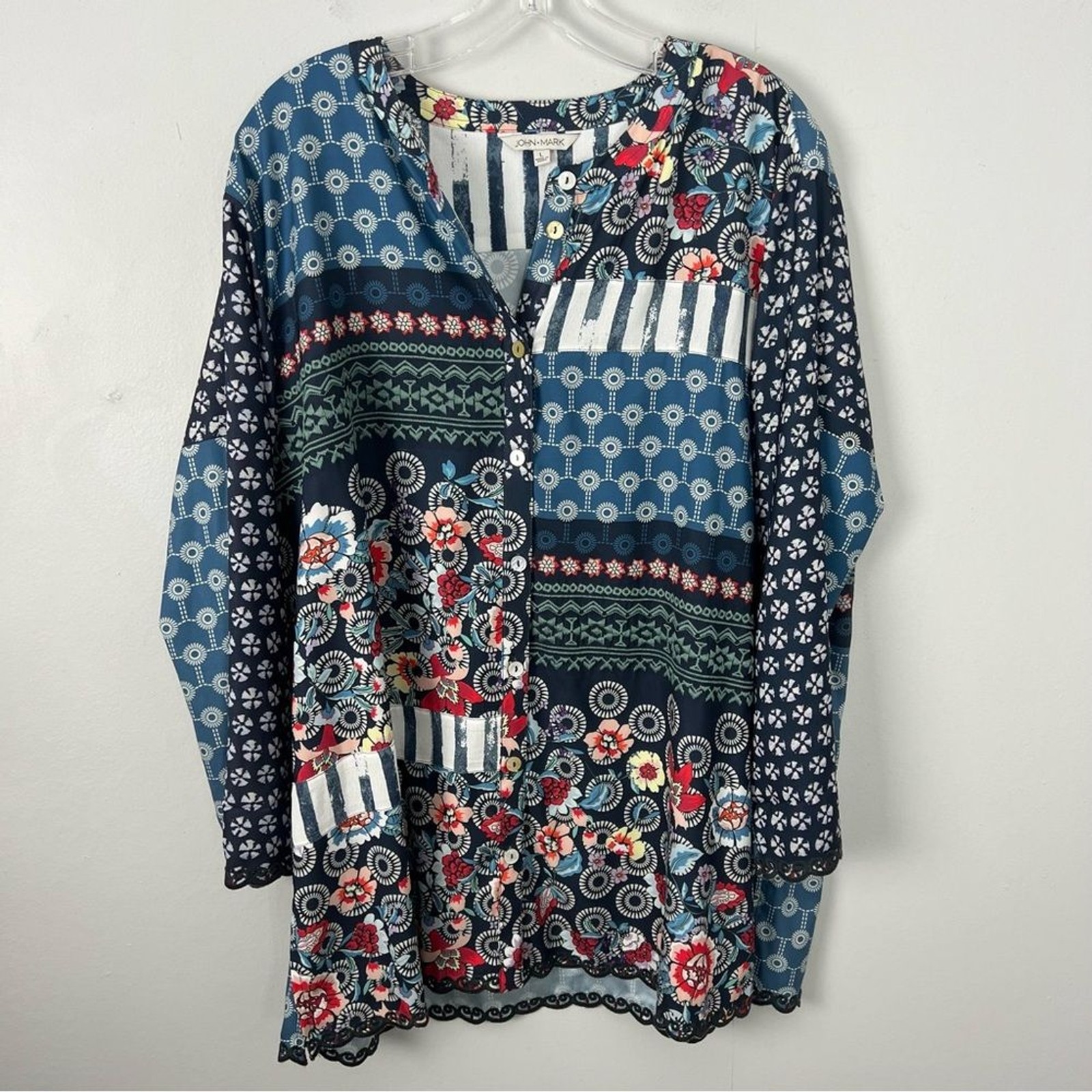 John Mark Multicolor Patchwork Blouse Womens size… - image 1