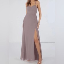 Azazie Mandy Maxi Dress in Taupe V Neck Formal Bridesmaid Size A2