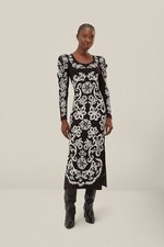 Farm Rio Black Cashew Mandala Knit Dress Size Large L Brand New