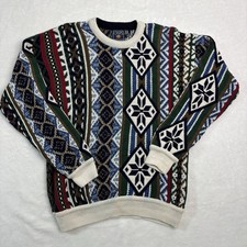 Vintage Mens Chaps Ralph Lauren Sweater Multi Pattern 100 Cotton Medium USA