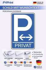Parkplatz Schild personalisiert Wunschtext Pfeil links rechts Privat
