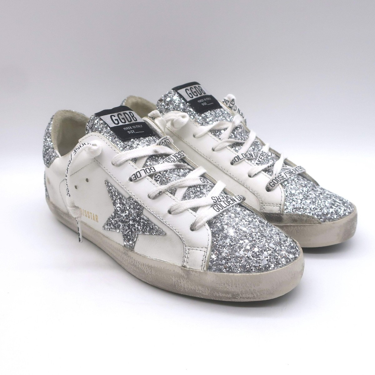靴 Golden  Superstar 37 Golden Goose Superstar Glitter Sneakers White/Silver Size 37 NEW