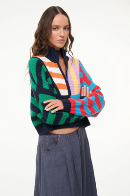 NEW AUTH Staud CROPPED HAMPTON SWEATER CABANA STRIPE MULTI Sz L