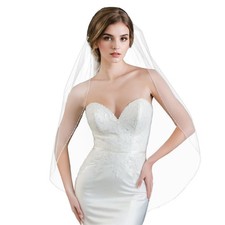 Bridal Veil Pearl Beaded Edge 1 Tier Fingertip Length Wedding Veil Comb