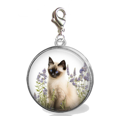 Siamese Kitty Cat in Garden Clip On Charm Handcrafted Furbaby Photo Jewelry