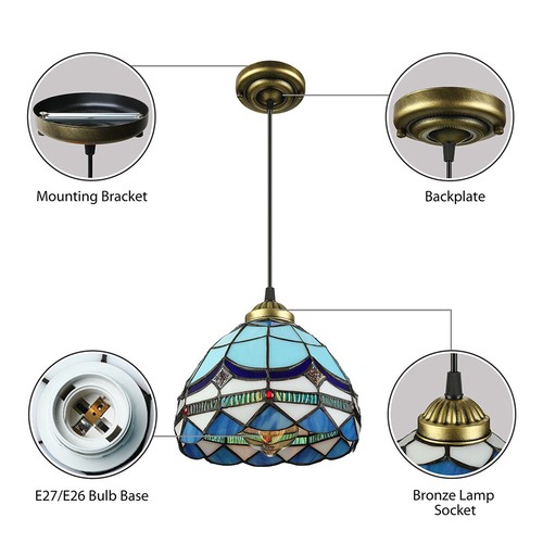 Tiffany Stained Glass Pendant Light Handcraft Dome Shape Hanging Ceiling Lamp - Picture 9 of 9