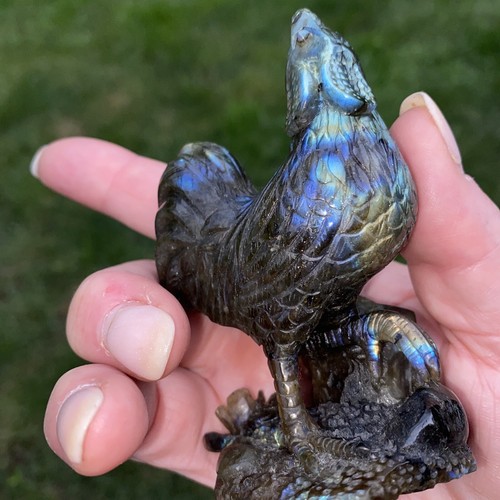 RARE DELICATE Detailed CHINESE LABRADORITE HANDWORK CARVED ROOSTER 3.75” X 2.75 - Picture 12 of 12