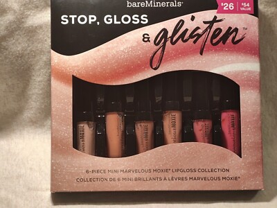 bareMinerals Moxie Lipgloss Collection STOP GLOSS & GLISTEN 6 Piece Mini/READ 