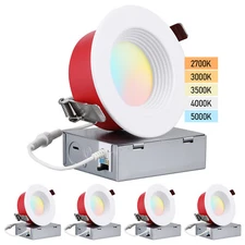 4-Pack 4" 5CCT Fire Rated LED Recessed Lights, 12W, 850lm, CRI90
