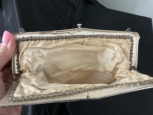 Antike Mikro Perlen Geldbörse Multicolor Rosen Floral verziert Sterlingsilber Rahmen - Bild 10 von 21