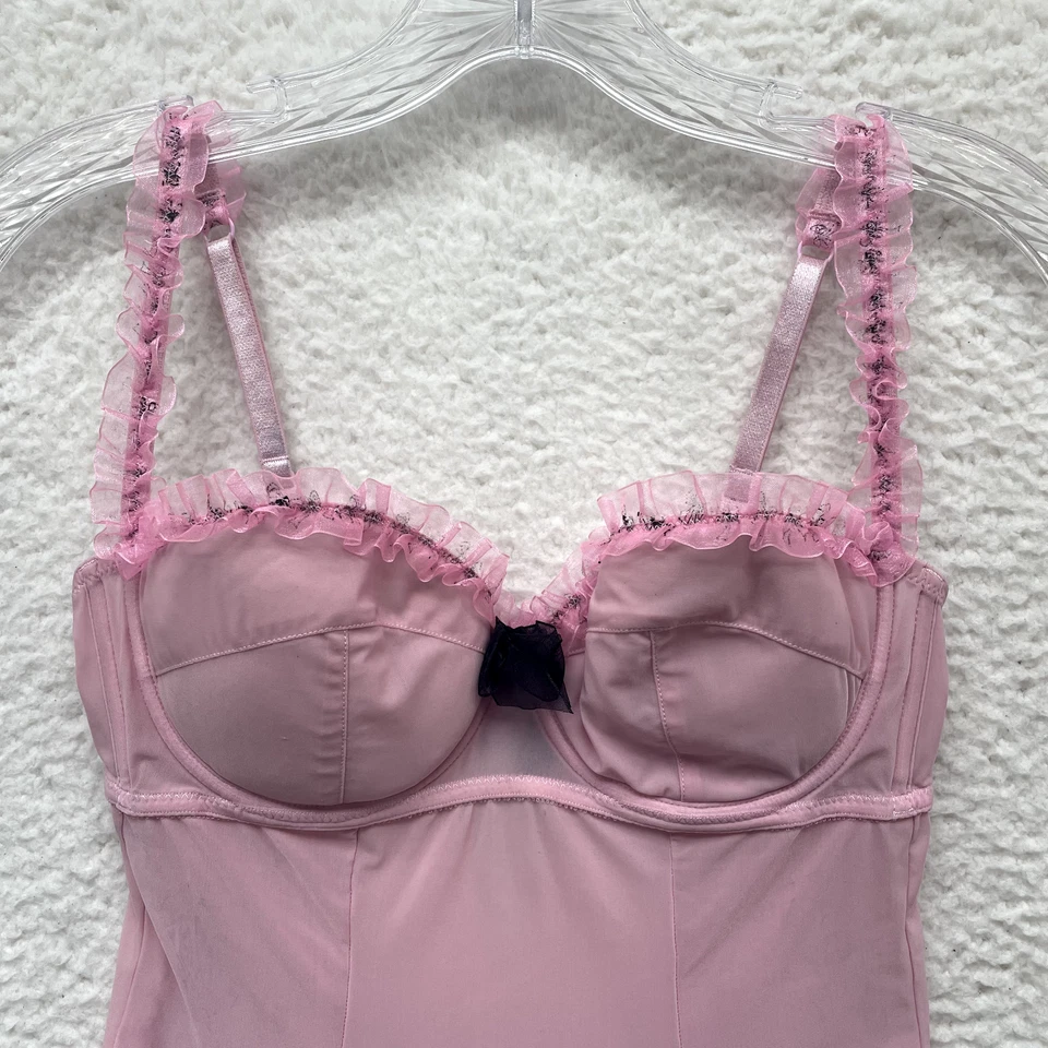 Y2K Vintage Victoria's Secret Camisola Slip 34C Pequeña Rosa Malla Coqueta Hada Foto 3 de 4