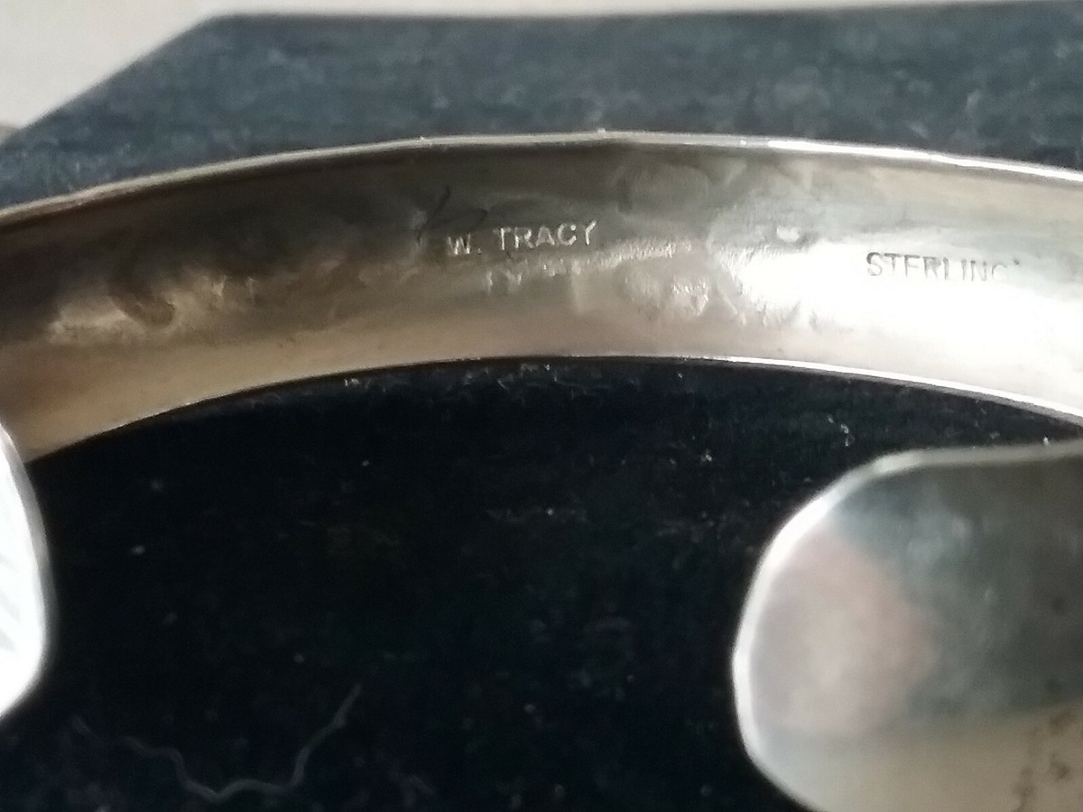 Vintage Signed W. TRACY Navajo STERLING SILVER Cuff Bracelet