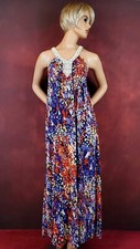 Elle Sleeveless V-Neck Maxi Dress XS Crocheted & Beaded Straps Colorful Floral