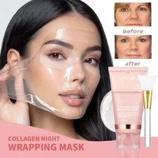 Collagen Night Wrapping Mask, Overnight Peel Off Hydrolyzed Collagen Facial Mask