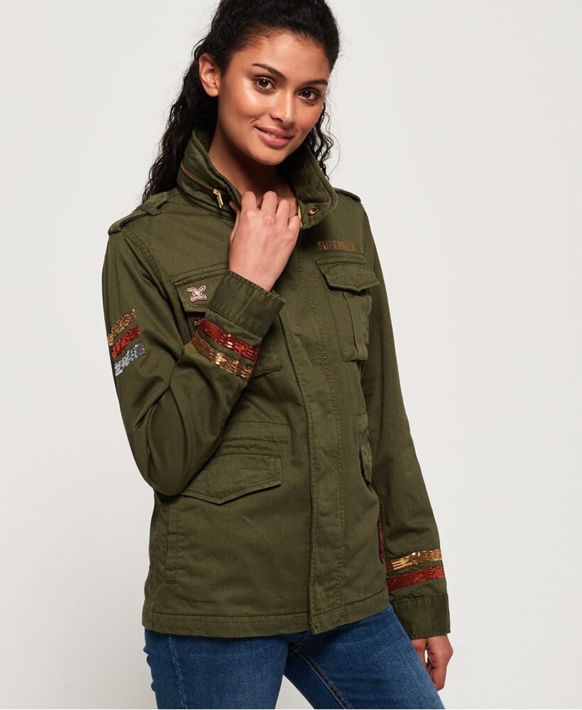 Superdry Rookie Military Jacket Womens Size Khaki Olive Army