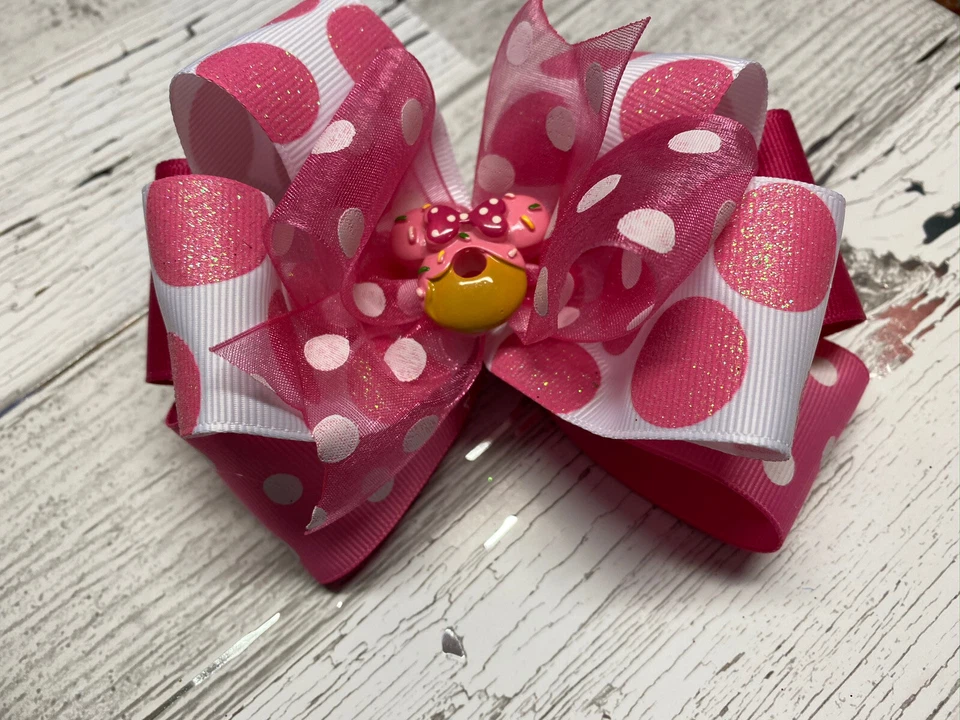 Pink Minnie Mouse Boutique Hair Bow Stacked Girl  Clip Toddler Disney Donut - Image 2 of 4