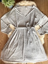 ASOS Gray Knit Dress 3/4 Sleeve Knee Length Tie Wrap Detail US Sz 8 EU 40