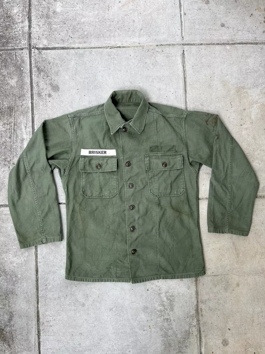 Vintage 50s 60s Vietnam Era US Army OG-107 Type 1 Sateen Shirt Fatigue  (21x27)