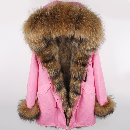 Women Real Fox Fur Collar Raccoon Fur Lined Coat Winter Parka Jacket Outwear New - Picture 36 of 38