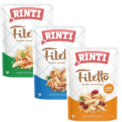 24x100 g RINTI Filetto MIX Geschmacks Nassfutter mit Huhn Ente Gemüse in Gelee