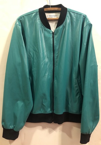 AMERICAN APPAREL Made In USA Turquoise Bomber Jacket w/ ROBOT Back Custom? Sz L - Picture 2 of 11