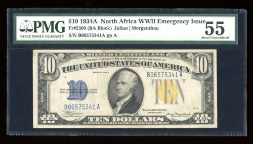 DBR 1934-A $10 North Africa Silver Fr. 2309 PMG 55 Serial B06575341A