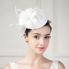 Women's Kentucky Derby Church Wedding Noble Dress linen feather Sinamay hat W780
