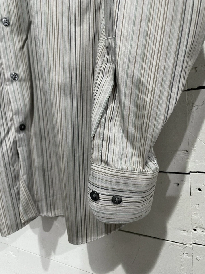 CLAIBORNE Manga Larga Abotonada Para Hombre 16 Rayas Sin Arrugas Calce Ajustado 34/35 Grande Foto 4 de 4