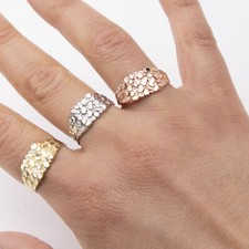 Bague En Or Massif 14K Carrée En Pépites En Or Jaune Blanc Rose 14K