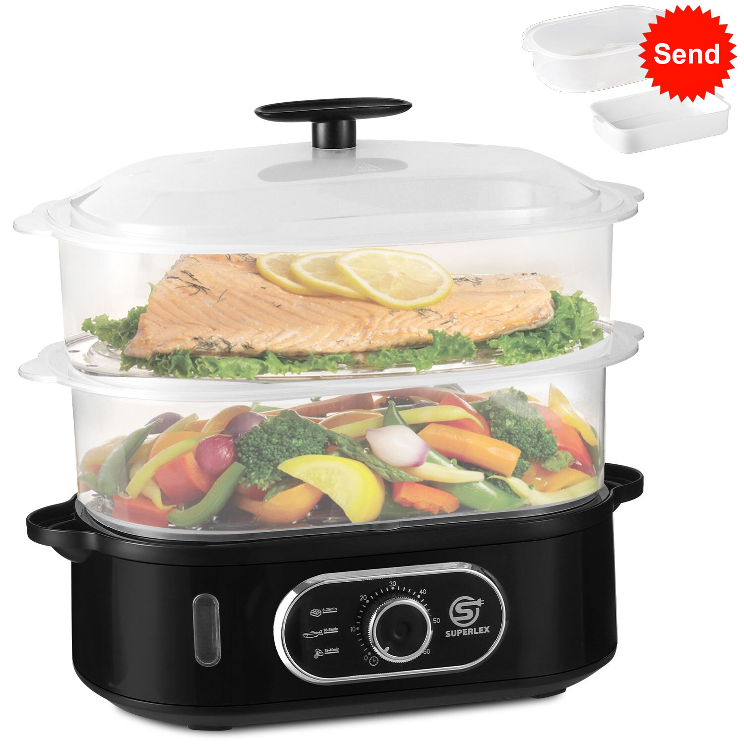 12L Lebensmittel Dampfer Eierkocher Familie Größe Easy Clean 60-Minuten-Timer