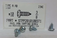 #10x3/8 Pan Head Phillips Tapping Screws Steel Zinc Plated (100)