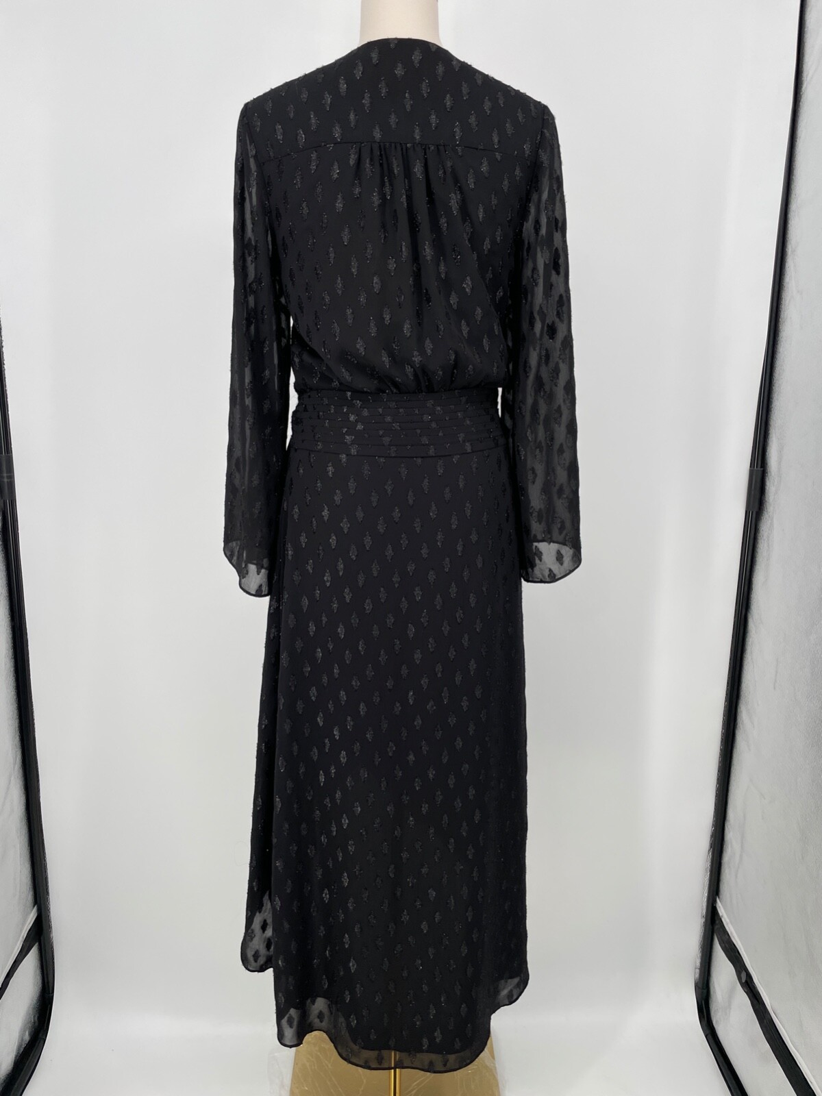 Ramy Brook womens size 4 Black Julie Midi Wrap Dress long sleeve lined thumbnail 13