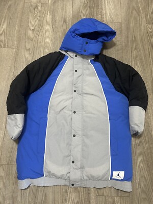 Jordan Essentials Women's Down Parka Jacket Blue/Grey/Black Sz Large DH0781-010