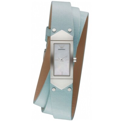 Emporio Armani Ladies Watch Mother of Pearl Dial Tri Wrap Leather Strap AR7355