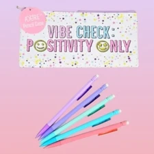 🩷 Pastel Pencil Case Set Vibe Check P😃SITIVITY ONLY Bic 0.7 Mechanical