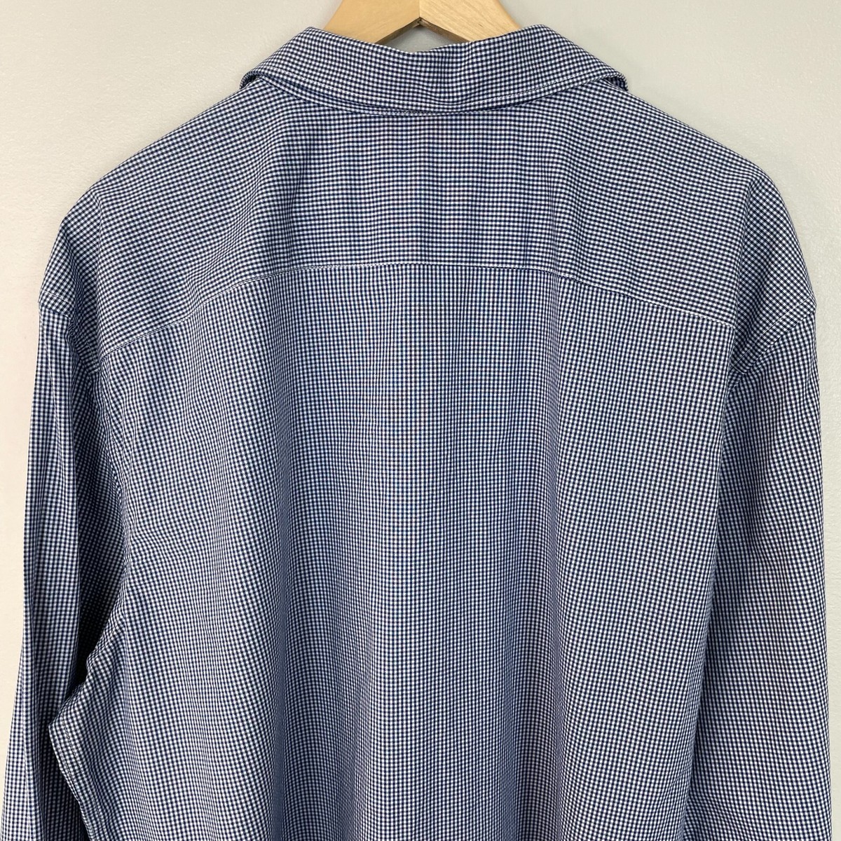 Old Navy Shirt XXL Navy Blue White Gingham Button-Front Stretch