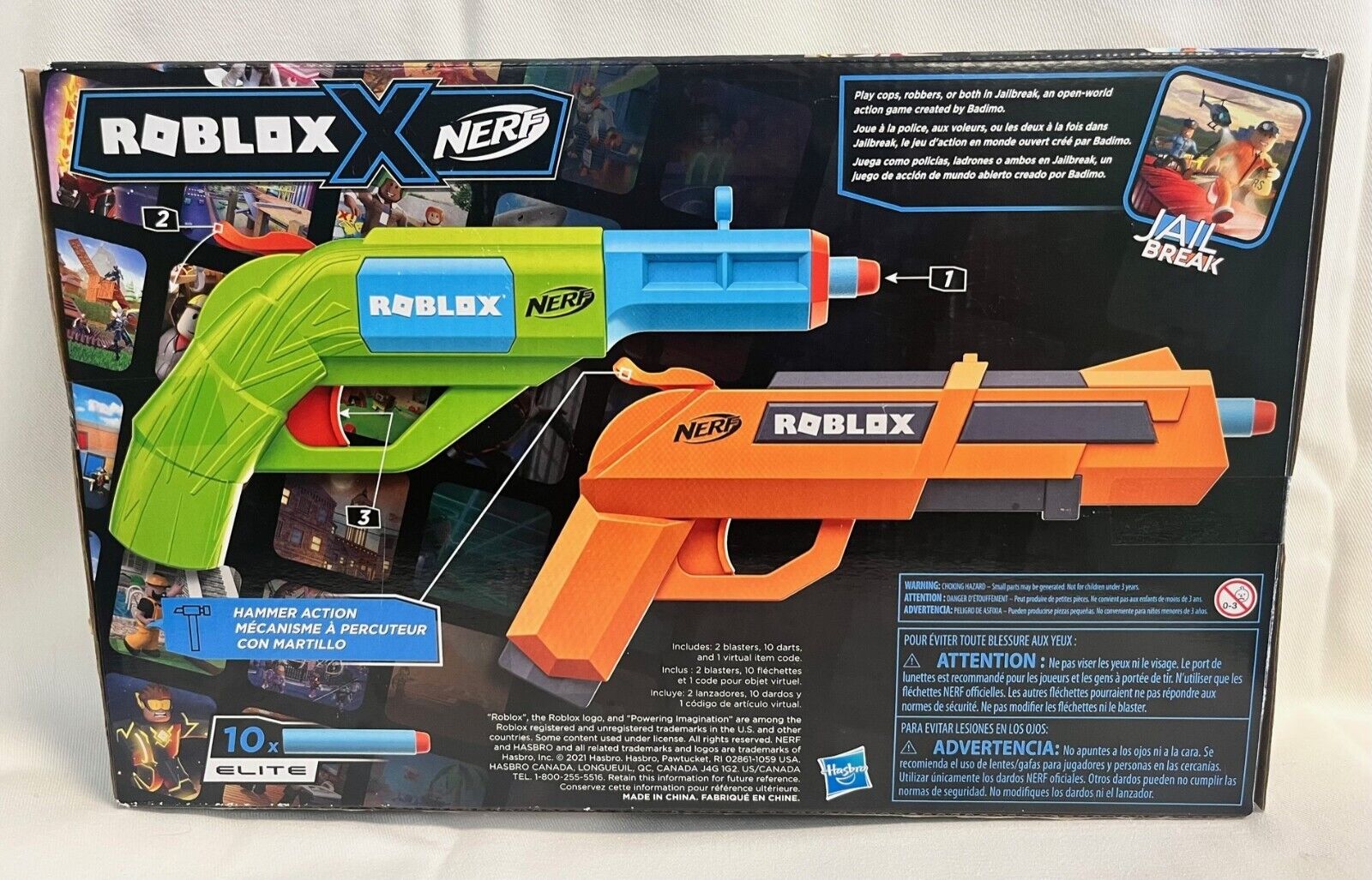  NERF Roblox Jailbreak: Armory, Includes 2 Hammer-Action  Blasters, 10 Elite Darts, Code to Unlock in-Game Virtual Item : Toys & Games