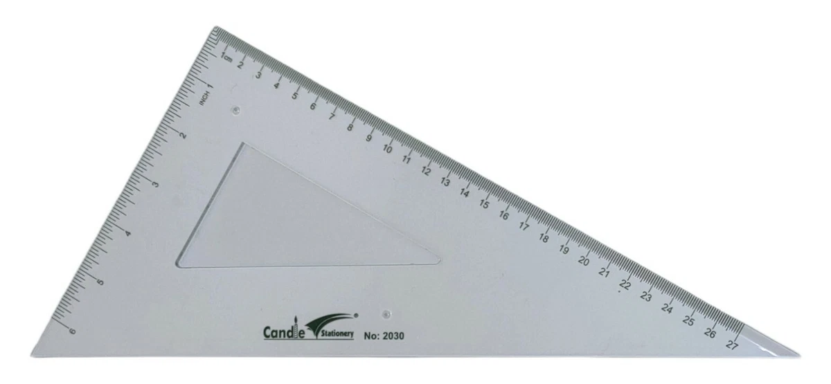 30/60/45 Degree Geometry Triangle Ruler Drawing Set Square 2 Pieces, Clear  30 cm