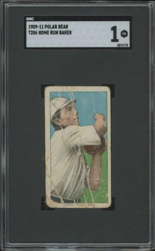 1909 T206 HOME RUN BAKER NNO POOR HOF POLAR BEAR SGC 1 PHILADELPHIA ATHLETICS