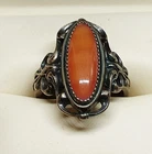 Vintage Ring Sze 6.5 Orange Coral Shell Sterling Silver Scrolled Signed WM 6.5gr