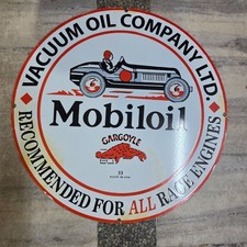 MOBILOIL CAR PORCELAIN ENAMEL SIGN 29 X 29 INCHES