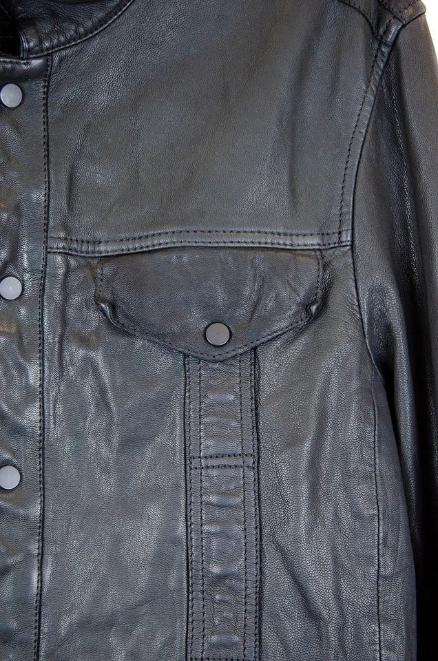 AllSaints Holmes Chaqueta de Cuero Negra Moto Camisa Estilo Hombre’s XL Foto 3 de 4