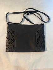 Carlos Santana Black Laser Cut Crossbody Sholder Bag With Floral Mandala Design